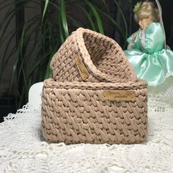crochet basket basket storage with plywood bottom made of 100 percent cotton  quantity 2 pieces