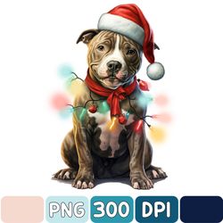 Xmas Lighting Santa Staffordshire Bull Terrier Dog Png, Dogs Christmas Lights Png, Dogs Merry Xmas Png, Dog Lover Png
