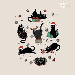 Retro Christmas Black Cat Santa Hat SVG Graphic Design File