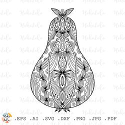 Pear Coloring Page Pdf, Pear Svg, Pear Clipart Png, Pear Stencil Template Dxf, Pear Cricut Svg