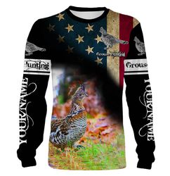 Grouse hunting American flag camo Custom Name 3D All over print Shirts Hoodie Personalized hunting gifts for Men Women &