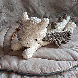 Crochet dragon plushie toy, amigurumi soft snuggler stuffed toy, baby sleeping toy, baby shower favours, cuddle baby toy