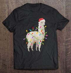 alpaca santa hat christmas lights tshirt
