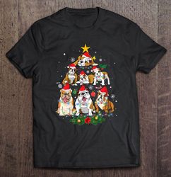 bulldog santa hat christmas tree tshirt