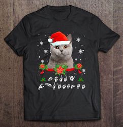cat santa hat asl sign language merry christmas shirt