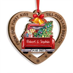 From Our First Kiss Couple Red Truck Personalized Ornament