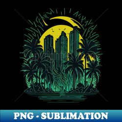 Cyberpunk palm skyline - Retro PNG Sublimation Digital Download - Stunning Sublimation Graphics
