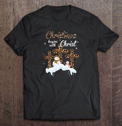 Christmas Begins With Christ Leopard Cross Snowman Shirt