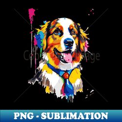 Colorful Oil Painting of an Australian Shepherd Puppy with Blue Tie - Decorative Sublimation PNG File - Bold & Eye-catching