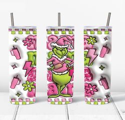 3D Inflated Pink Grinch Christmas 20Oz Skinny Tumbler Png, Grinch Png, Christmas 20oz Tumbler Wrap, Christmas Movies Png
