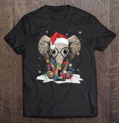 cute elephant santa hat christmas lights tshirt