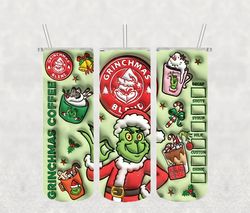 3D Inflated Grinch Christmas 20Oz Skinny Tumbler Png, Grinch Png, Christmas 20oz Tumbler Wrap, Christmas Movies Png