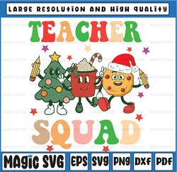 Christmas Teacher Squad Retro Groovy Xmas Teacher Women Svg, Merry Teacher Svg, Christmas Tree Png,Teacher Squad Holiday