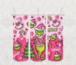 3D Inflated Pink Grinch Christmas 20Oz Skinny Tumbler Png, Grinch Png, Christmas 20oz Tumbler Wrap, Christmas Movies Png