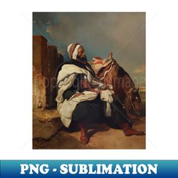 Seated Arab Man with Horse by Alfred de Dreux - Vintage Sublimation PNG Download - Boost Your Success with this Inspirational PNG Download