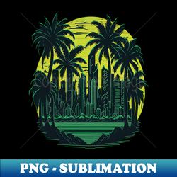 Cyberpunk palm skyline - Unique Sublimation PNG Download - Perfect for Sublimation Art