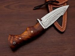 Custom Handmade Damascus Steel Bowie Hunting Knife Rose Wood Handle W/ Sheath