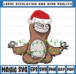 Sloth Christmas Tree Lights Kawaii Sloth Adorable Kids Svg, Sloth Christmas Svg, Merry Christmas Png, Sublimation Design