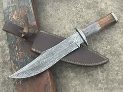 Custom Handmade Damascus Steel Hunting Knife Bowie Knife with Wood & Bone Handle