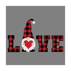 Plaid Gnome Love Svg, Valentine Svg, Gnome Svg, Valentine Gnome Svg, Gnome Hugging Heart, Gnome With Heart, Gnome Heart