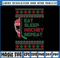 Eat Sleep Hockey Repeat Christmas For Kids Teen Adult Hockey Png, Hockey Saying Svg, Hockey Quotes, Hockey Cutting File