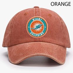 nfl miami dolphins embroidered distressed hat, nfl dolphins logo embroidered hat, nflfootball team vintage hat