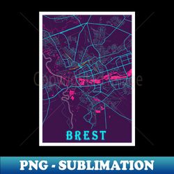 Brest Neon City Map Brest Minimalist City Map Art Print - Instant Sublimation Digital Download - Boost Your Success with this Inspirational PNG Download