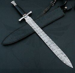 custom handmade damascus steel 25'' hunting sword micarta handle with sheath.