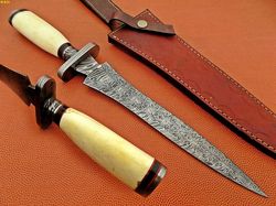 15.5" Custom Handmade Damascus Steel Dagger Hunting Knife With Camel Bone Handel