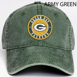 NFL Green Bay Packers Embroidered Distressed Hat, NFL Packers Logo Embroidered Hat, NFLFootball Team Vintage Hat