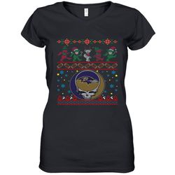 Baltimore Ravens Christmas Grateful Dead Jingle Bears Football Ugly Sweatshirt Women&8217s V-Neck T-Shirt