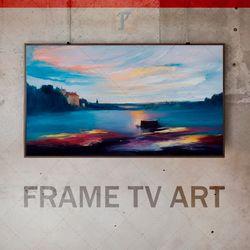 Samsung Frame TV Art Digital Download, Frame TV Art Abstraction, Frame TV art seascape with rocky coastline, Expressive