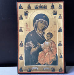 Vintage Virgin of Iveron Icon - Russian Orthodox Byzantine Art | Handmade  | Gold and Silver Foil on thick pressed wood