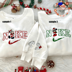 Mickey Couple Christmas Nike Embroidered Sweatshirt ,Christmas Gift For Couple, Christmas Nike Couple Embroidered Hoodie