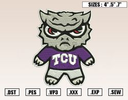 TCU Horned Frogs Mascot Embroidery Designs, NCAA Embroidery Design File Instant Download