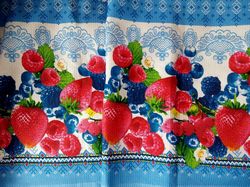 Folk art fabric by the yard - Wafer Cotton, Russian folk fabric, berries fabric cotton by the yard, floral fabric,