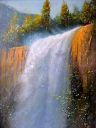 Yosemite Painting ORIGINAL OIL PAINTING on Canvas, Vernal Falls Painting Original Waterfall Art by "Walperion Paintings"