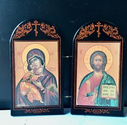 Diptych wooden Icon with Virgin Mary and the Jesus Christ | Russian Orthodox Icon | Home Decor | Orthodox Gift