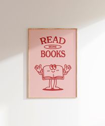 Reading Poster, Book Lover Poster, Read More Quote, Retro Book Illustration, Classroom Print, Cute Book Wall Art, Vintag