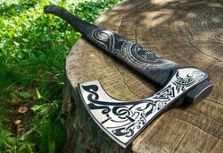 custom hand forged carbon steel handle viking bearded hatchet tomahawk axe