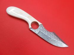 Handmade Damascus Skinner Knife Camel Bone Handle With Leather Sheath