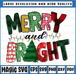 Merry and Br-ight Buffalo Plaid, Glitter Christmas Tree PNG Printable Digital Download Clipart Sublimation Design