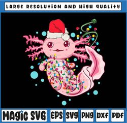 Christmas Axolotl San-ta Hat Lights Japanese Cute Anime Xmas PNG File, Axolotl Merry Christmas png, Axolotl Lover png, M
