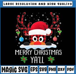 Merry Christmas Ya'll Reindeer Santa Hat Buffalo Red Plaid Png, Merry Christmas Y'all PNG reindeer png, Sublimation down