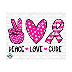 peace love cure svg, breast cancer svg, cancer awareness svg, cancer survivor svg, cancer ribbon svg, fight cancer cricut, silhouette, png