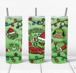 3D Inflated GrinchChristmas 20 Oz Skinny Tumbler Png, Grinch Png, Christmas 20oz Tumbler Wrap, Christmas Movies Png
