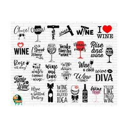 Wine Bundle SVG, Wine Svg, Wine Glass Svg, Wine Sayings Svg, Funny Wine Svg, Wine Bottle Svg, Wine Lover Svg, Wine Tshirt Svg