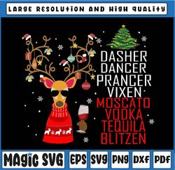 Dasher Dancer Prancer Vixen Moscato Vodka tequila Blitzen Png, Alcohol Dasher dancer Dog funny Png, Digital Download Chr