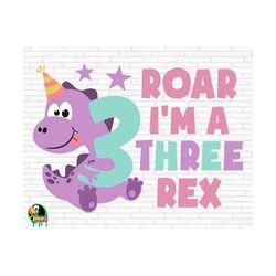 Girl Three Rex SVG, Third Birthday Svg, Girl Dinosaur Svg, Girl Birthday Svg, Dinosaur 3rd Birthday Svg, Cut Files, Cricut, Png, Svg