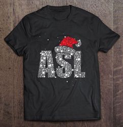 ASL American Sign Language Santa Hat Sparkle Christmas V-Neck T-Shirt